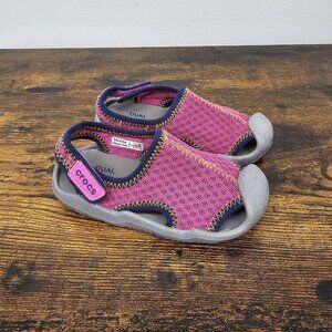 Crocs Swiftwater Sandals Pink Kids Girls Size C7 Water Beach Shoes Adjustable